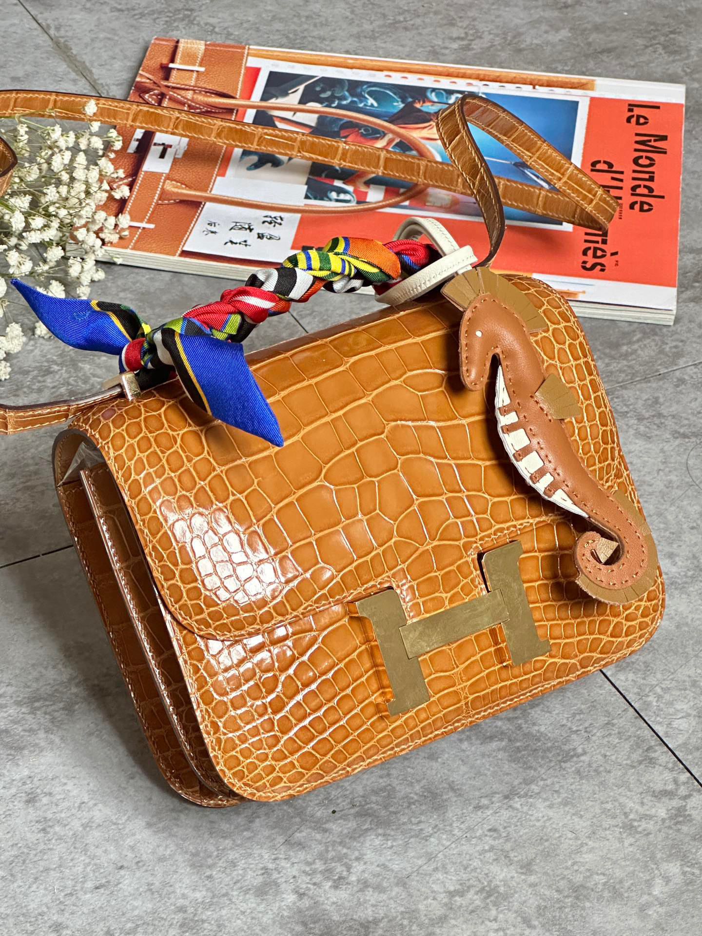 Hermes Constance 18 Mini Handmade Bag In Brown Shiny Alligator Crocodile Leather